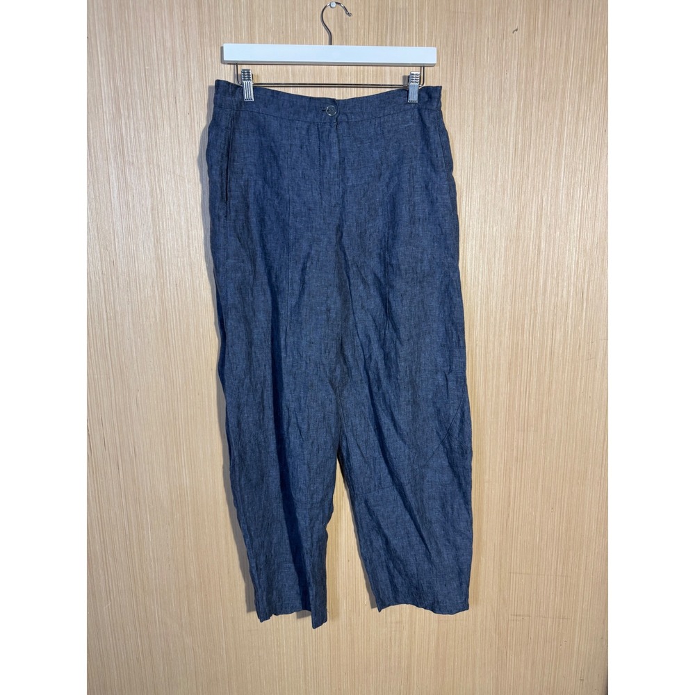 Ruti Blue 100% Linen Relaxed Tapered Pants Womens Made in USA Lagenlook